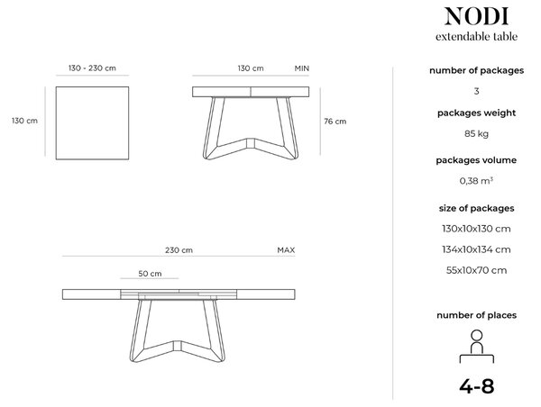 -25 % Dny MOMENTI– Černý dubový rozkládací jídelní stůl Windsor & Co Nodi 130/230 x 130 cm