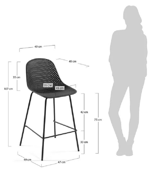 Tmavě šedá plastová barová židle Kave Home Quinby 75 cm