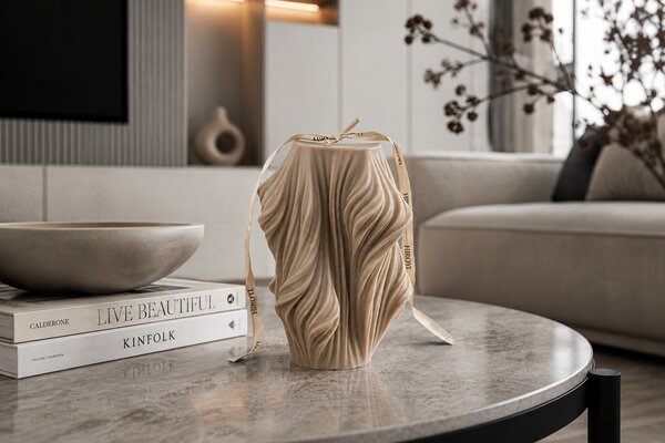 Sójová svíčka Hedvábné vlny velká, béžová | Designová dekorace