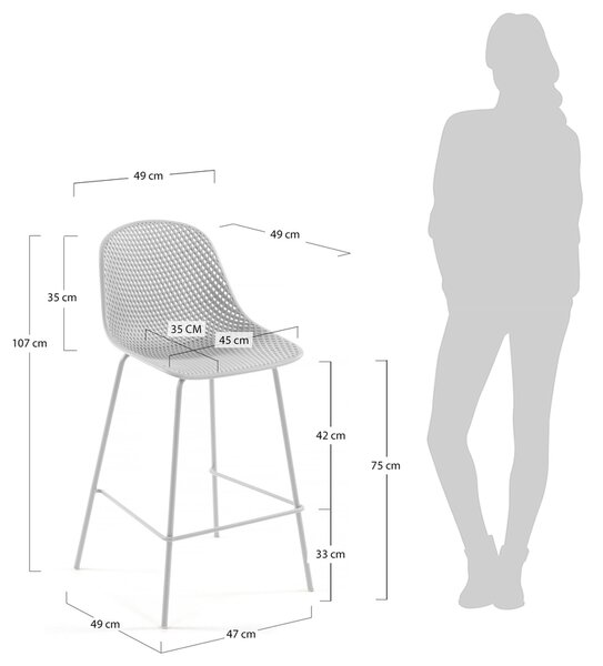 Kave Home Bílá plastová barová židle Quinby 75 cm