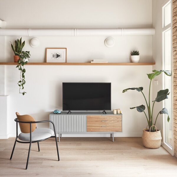 Světle šedý lakovaný TV stolek Teulat Sierra 140 x 40 cm