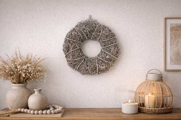 MOREX Věnec z větví P0584 – šedý přírodní věnec 25×10×25 cm (k dodekorování)