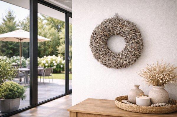 MOREX Věnec z větví P0584 – šedý přírodní věnec 25×10×25 cm (k dodekorování)