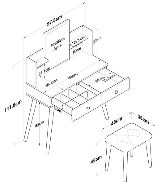 Kalune Design Toaletní stolek Margot 02 se stoličkou bílý
