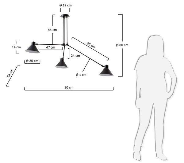 Černé kovové závěsné světlo Kave Home Dione 80 cm