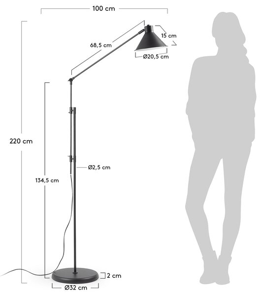 Černá kovová stojací lampa Kave Home Dione 220 cm