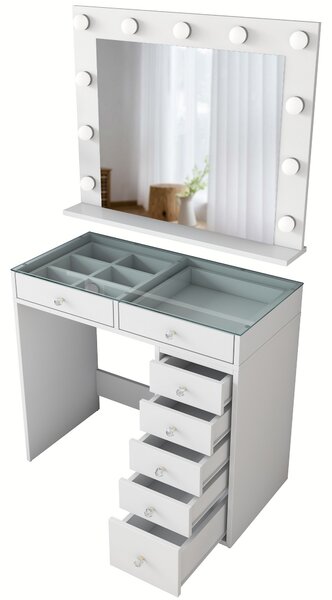 Kalune Design Toaletní stolek Melissa 03 s LED zrcadlem bílý/čirý