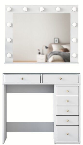 Kalune Design Toaletní stolek Melissa 03 s LED zrcadlem bílý/čirý