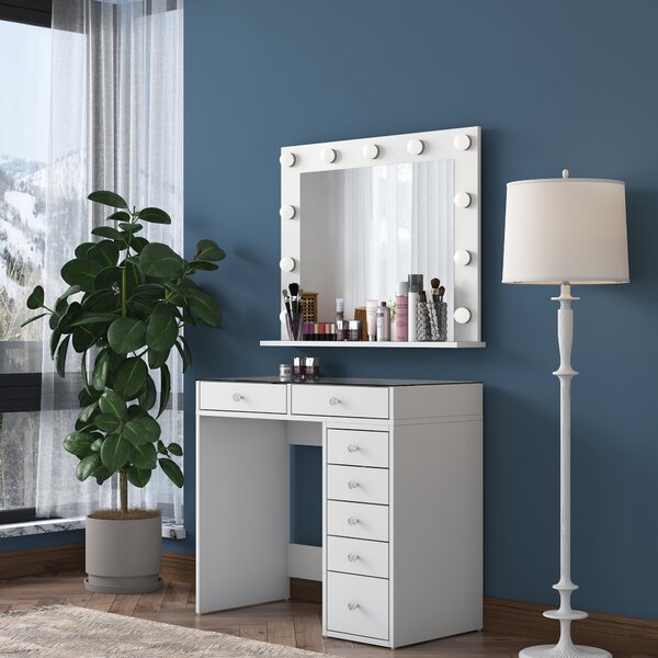 Kalune Design Toaletní stolek Melissa 03 s LED zrcadlem bílý/čirý