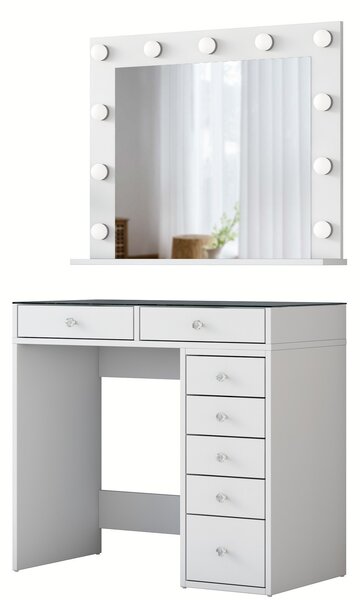 Kalune Design Toaletní stolek Melissa 03 s LED zrcadlem bílý/čirý