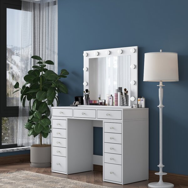 Kalune Design Toaletní stolek Melissa 04 s LED zrcadlem bílý