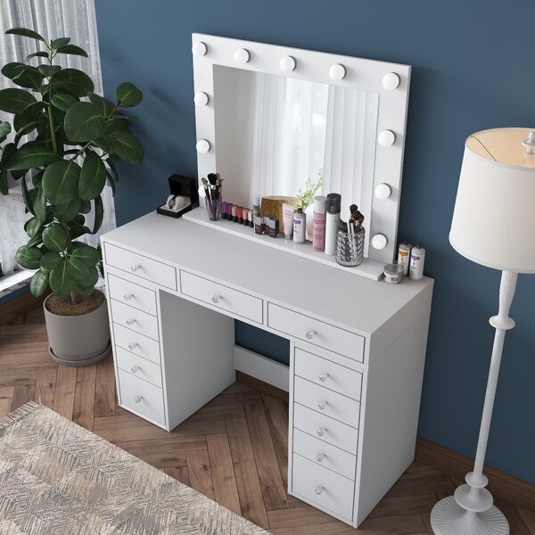 Kalune Design Toaletní stolek Melissa 04 s LED zrcadlem bílý