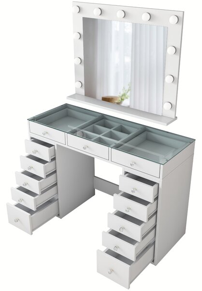 Kalune Design Toaletní stolek Melissa 04 s LED zrcadlem bílý/čirý