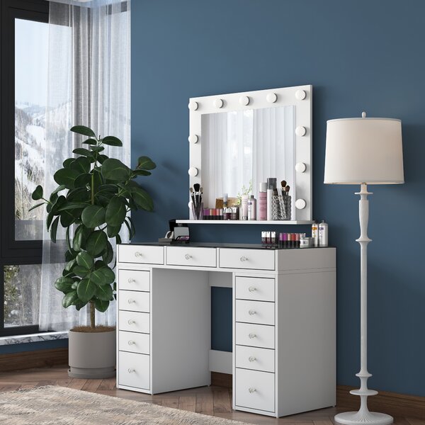 Kalune Design Toaletní stolek Melissa 04 s LED zrcadlem bílý/čirý