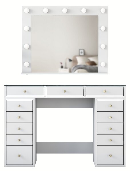 Kalune Design Toaletní stolek Melissa 04 s LED zrcadlem bílý/čirý