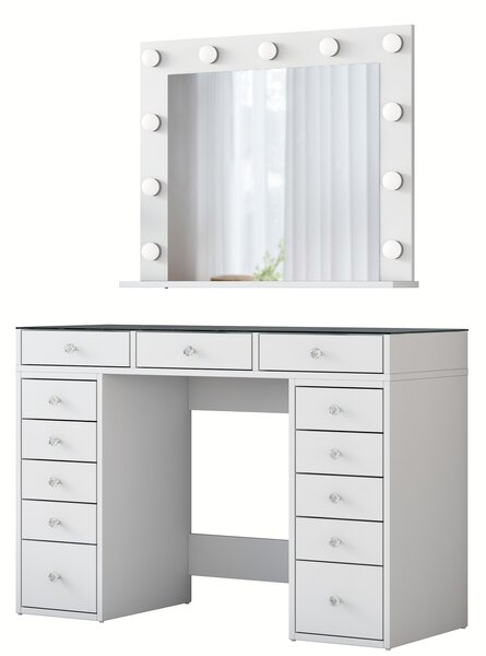 Kalune Design Toaletní stolek Melissa 04 s LED zrcadlem bílý/čirý