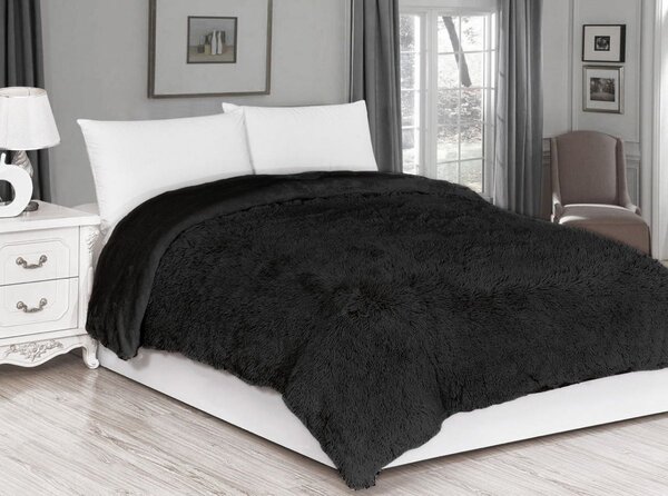 UNIVERSAL DESIGN Luxusní deka s dlouhým vlasem 150x200 - Černá