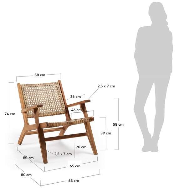 Akátové křeslo Kave Home Grignoon s ratanovým výpletem