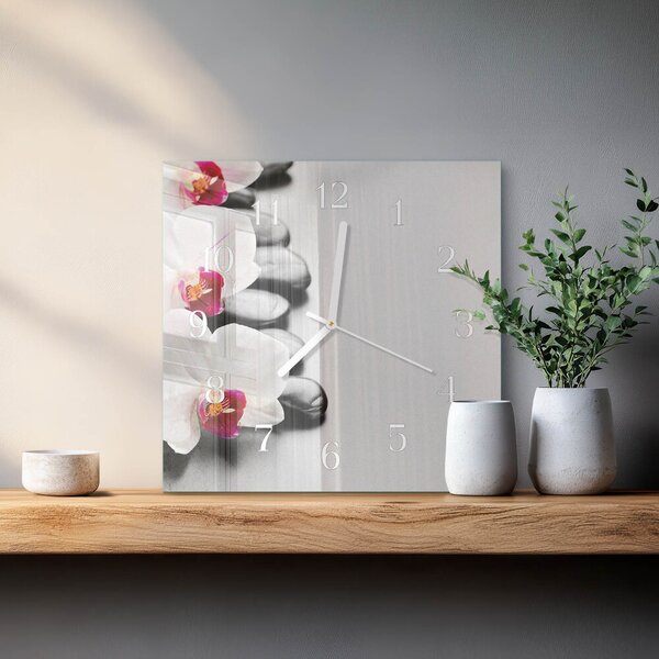 Skleněné hodiny Orchidejové kameny zskb-30x30-00082070