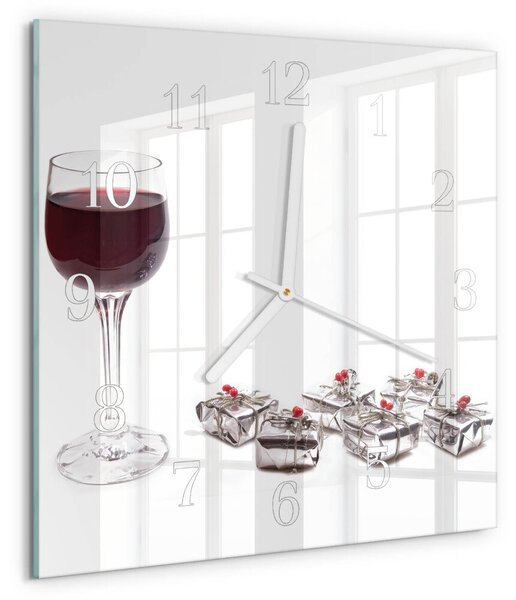 Skleněné hodiny Sklenice na víno zskb-30x30-00079521