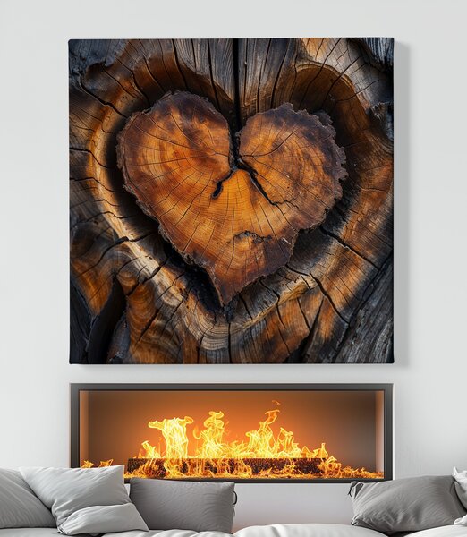 Obraz na plátně - Srdce kontrast, dřevo styl FeelHappy.cz Vyberte rozměr (Šířka/Výška): 40 x 40 cm