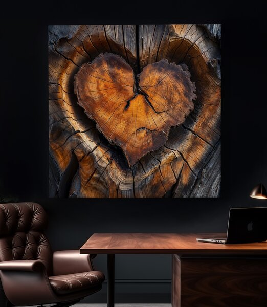 Obraz na plátně - Srdce kontrast, dřevo styl FeelHappy.cz Vyberte rozměr (Šířka/Výška): 40 x 40 cm