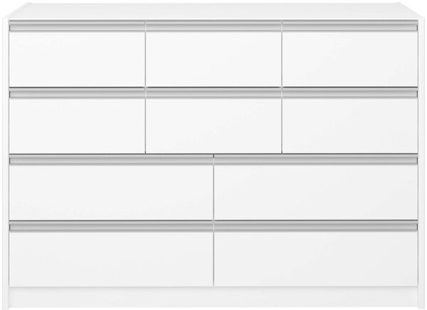 Bílá moderní komoda Skyline 048 s kombinovanými šuplíky šířka 122 cm