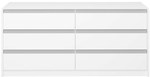 Široká bílá moderní komoda Skyline 019 s šesti šuplíky šířka 142 cm