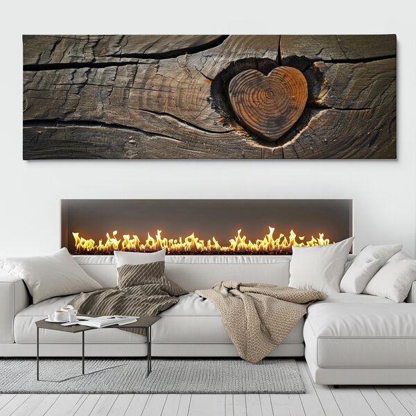 Obraz na plátně - Srdce spojení, dřevo styl FeelHappy.cz Vyberte rozměr (Šířka/Výška): 120 x 40 cm