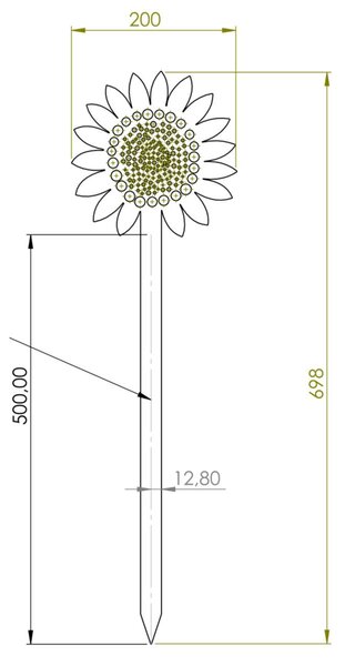 Zahradní dekorace slunečnice 70 x 20 cm, corten CORGARDEN 1052