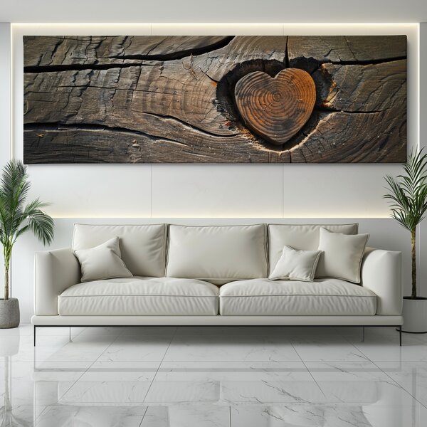 Obraz na plátně - Srdce spojení, dřevo styl FeelHappy.cz Vyberte rozměr (Šířka/Výška): 120 x 40 cm