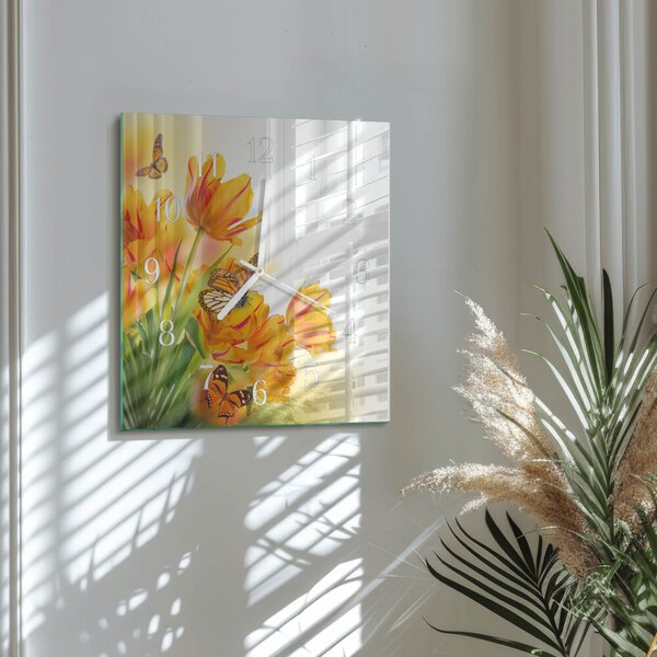 Skleněné hodiny Tulipány zskb-30x30-00087410