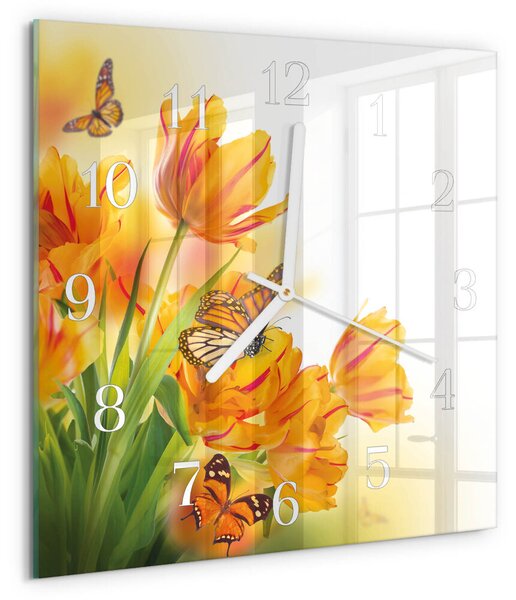 Skleněné hodiny Tulipány zskb-30x30-00087410