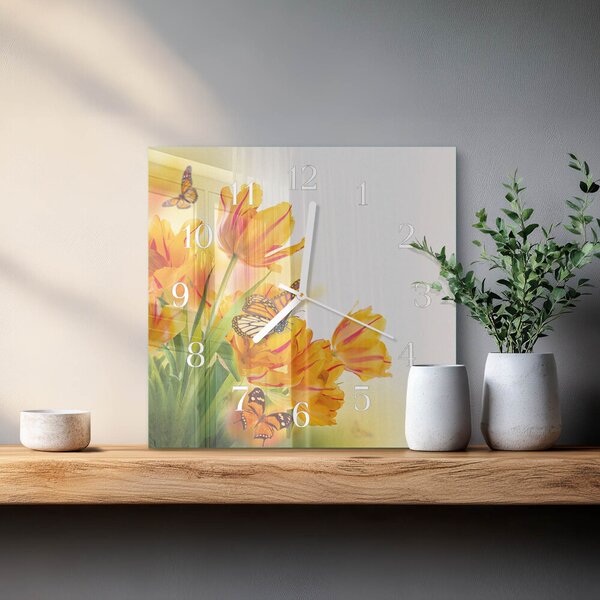 Skleněné hodiny Tulipány zskb-30x30-00087410