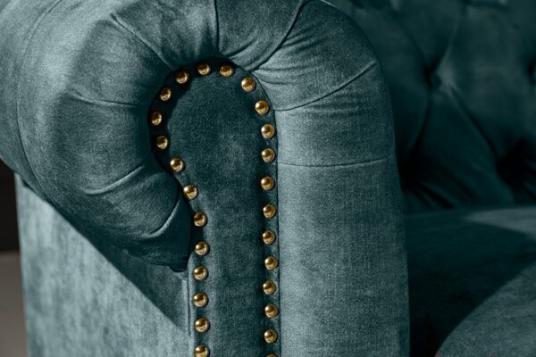 Pohovka CHESTERFIELD 3M 200 CM petrolejová samet Nábytek | Obývací pokoj | Sedací soupravy a pohovky | Pohovky | Pevné