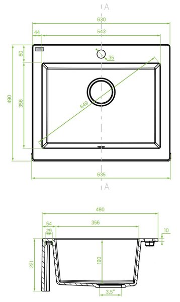 Laveo Komodo, 1-komorový granitový dřez 635x490x221 mm, bílá, LAV-SBK_610T