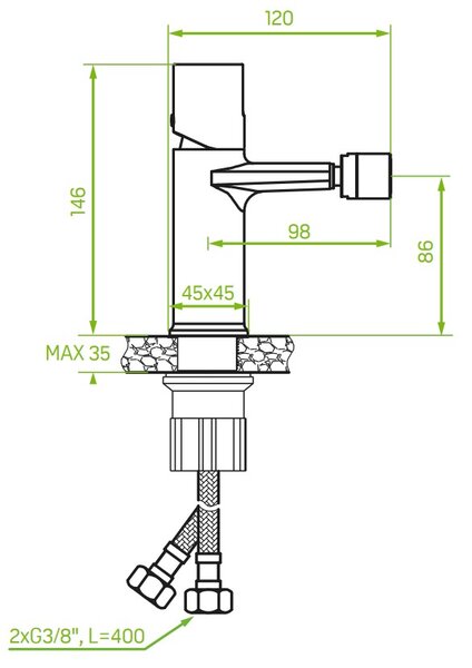 Laveo Tores, stojánková bidetová baterie h-146, černá matná, LAV-BVT_732D