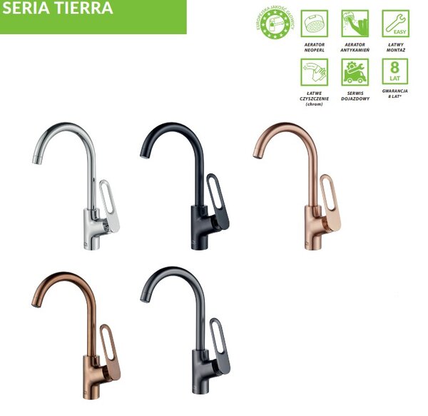 Laveo Tierra, dřezová baterie s výlevkou ve tvaru U h-355, černá matná, LAV-BAJ_768D