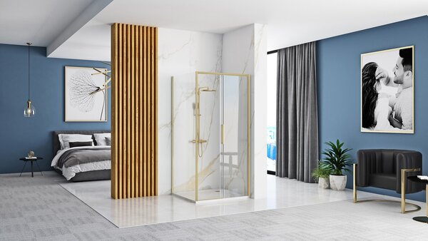 Rea Rapid, pevná stěna pro sprchový kout Rapid 100 x 195 cm, 6mm čiré sklo, zlatý matný profil, REA-K4706