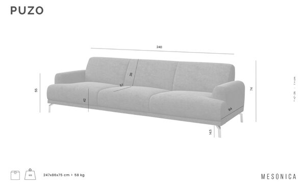 Tmavě šedá látková třímístná pohovka MESONICA Puzo I 240 cm