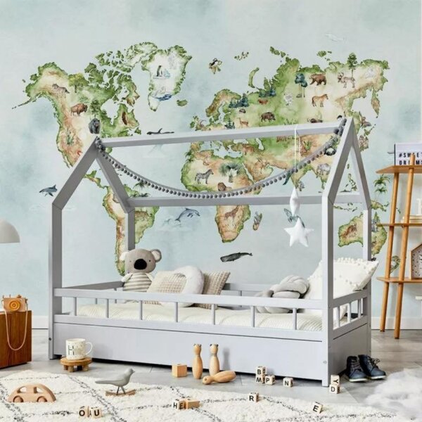 Tapeta do dětského pokoje Mapa světa se zvířátky Výška tapety: 250 cm
