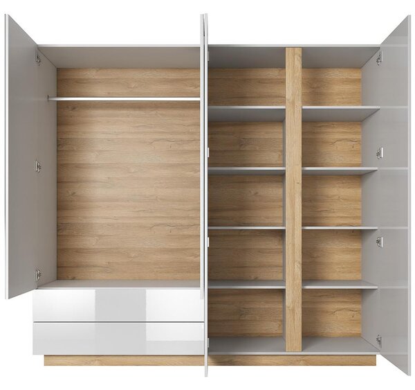 ARCO | šatní skříň 220 se zrcadlem | 220 cm | PUSH OPEN | bílá mat/lesk/dub grandson