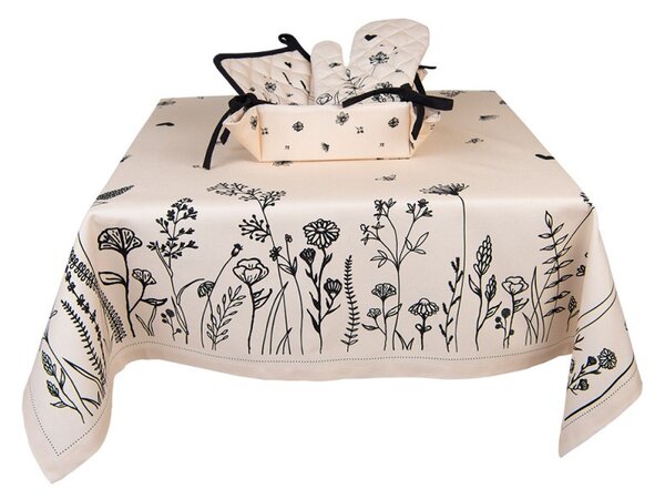 Béžový bavlněný ubrus s květinami Flora And Fauna - 130*180 cm - Clayre & Eef