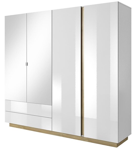 ARCO | šatní skříň 220 se zrcadlem | 220 cm | PUSH OPEN | bílá mat/lesk/dub grandson