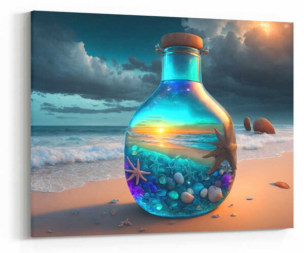 Obraz tajemná láhev na pláži