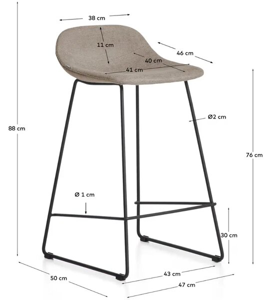 Kave Home Hnědá látková barová židle Zahara 76 cm II