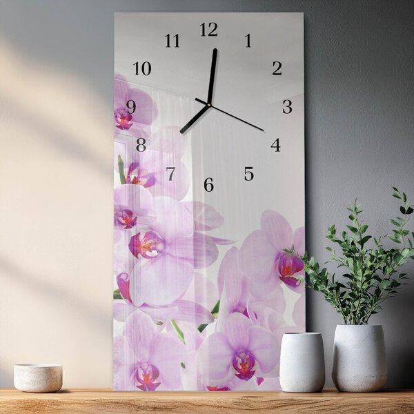 Skleněné hodiny vertikální Orchideje zsppc-30x60-00171987