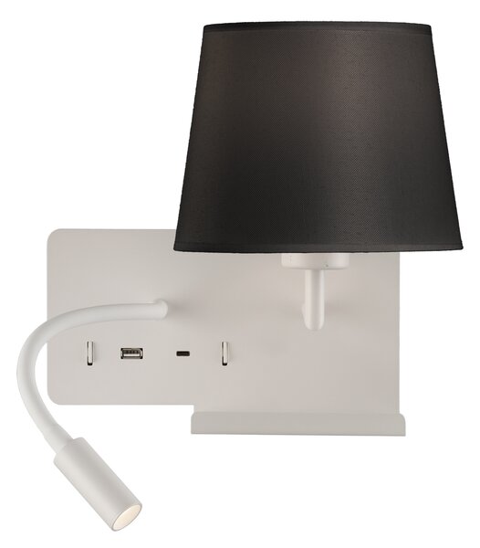 ACB Iluminacion Nástěnné LED svítidlo HOLD pravé, 3W + 1xE27 15W, CRI90, 2x vstup USB/USBC Barva: Bílá, Barva montury: Černá