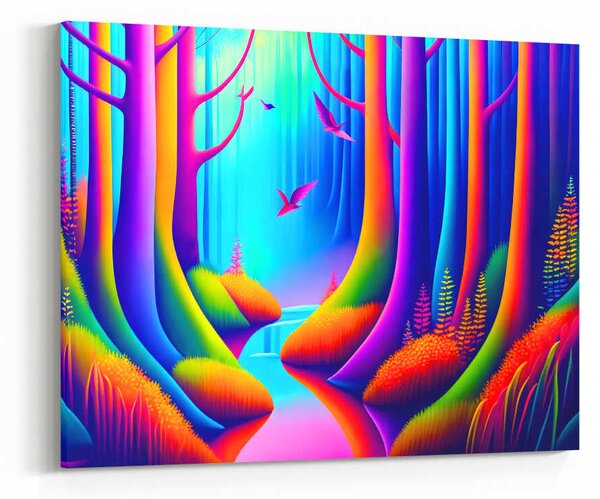Obraz barevný les s potůčkem