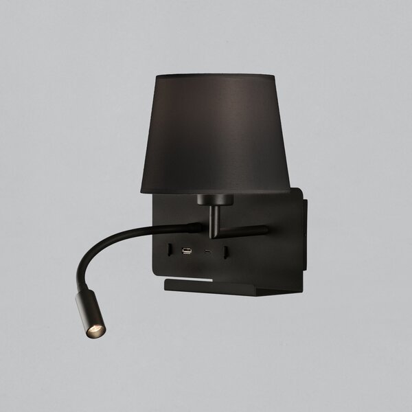 ACB Iluminacion Nástěnné LED svítidlo HOLD pravé, 3W + 1xE27 15W, CRI90, 2x vstup USB/USBC Barva: Bílá, Barva montury: Černá